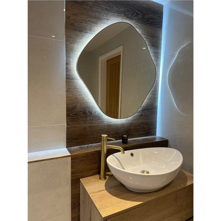 Pebble Black Backlit Heated Bathroom Mirror with Lights 760 x 800mm - Aster