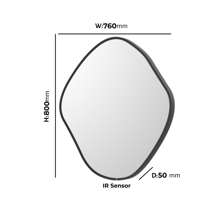 Pebble Black Backlit Heated Bathroom Mirror with Lights 760 x 800mm - Aster