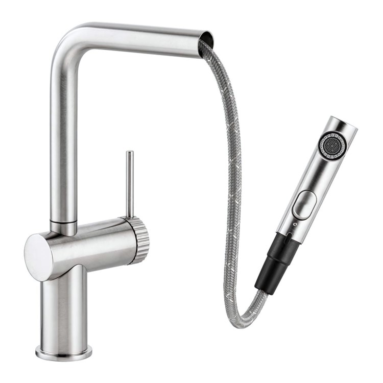 Abode Fraction Pull Out Kitchen Mixer Tap - Brushed Nickel
