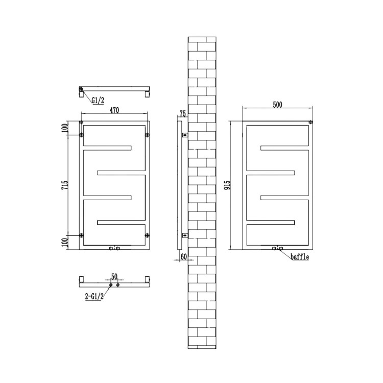 Beige Designer Towel Radiator 915 x 500mm - Atka