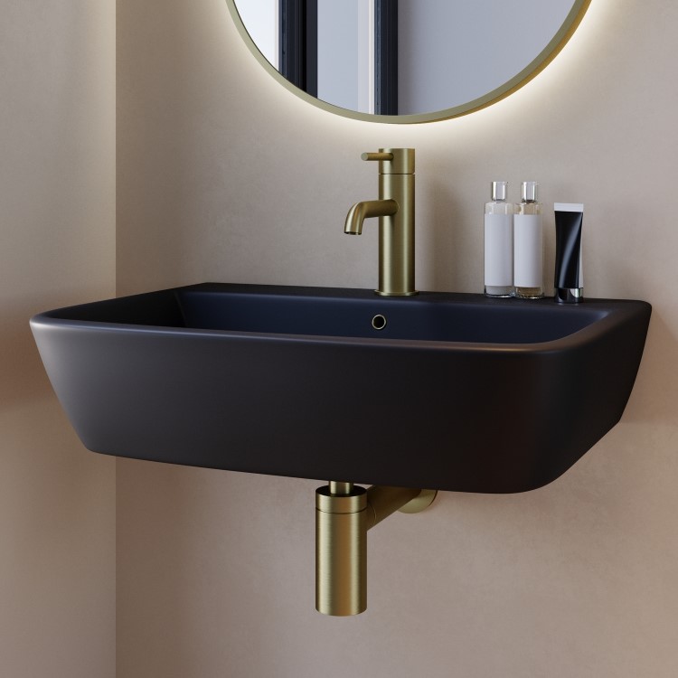 Matt Black Wall Hung Basin 600mm - Atlanta