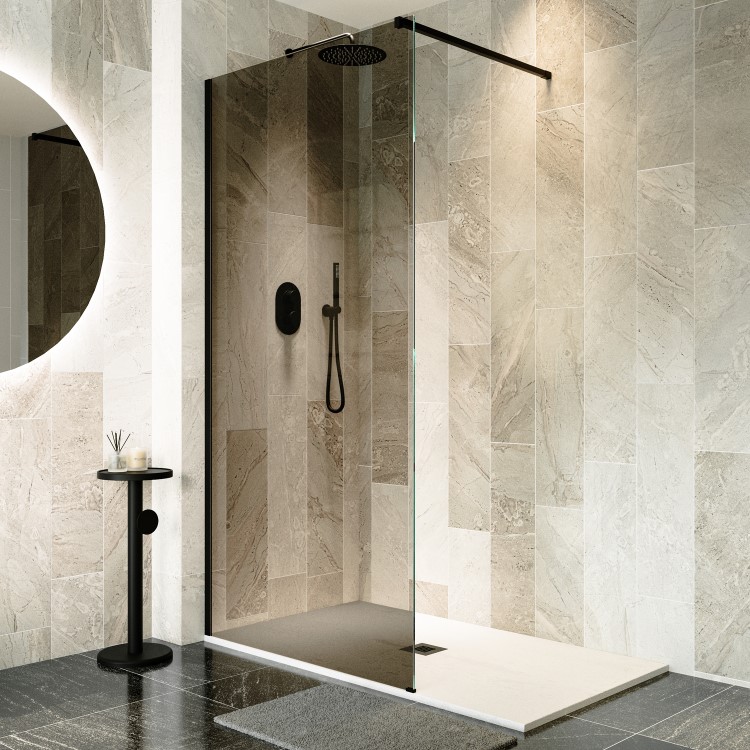 1000mm Black Smoked Glass Shower Screen for Wet Room & Walk In Shower - Atlas