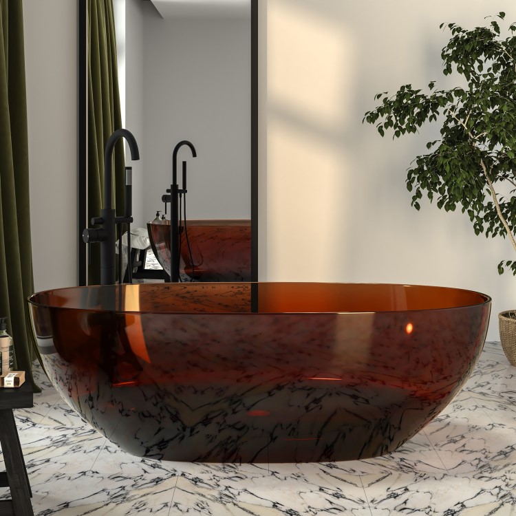 Red Freestanding Double Ended Transparent Resin Bath 1700 x 750mm - Aurea