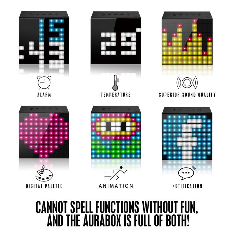 AuraBox Customisable LED Pixel Art Bluetooth Speaker & Alarm Clock - Draw Your Own Designs!
