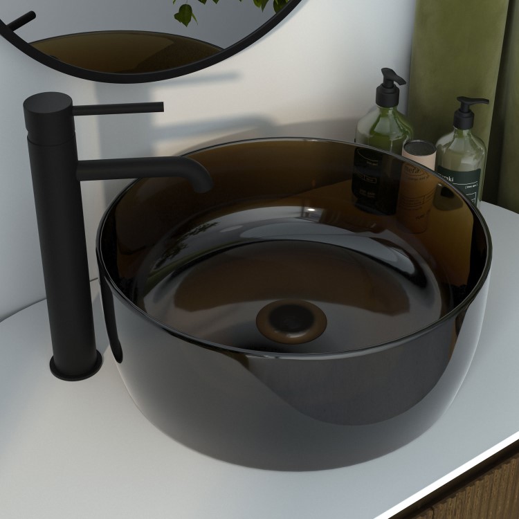 Black Round Transparent Resin Countertop Basin 400mm - Aurea