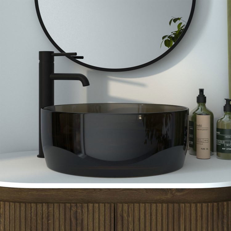 Black Round Transparent Resin Countertop Basin 400mm - Aurea