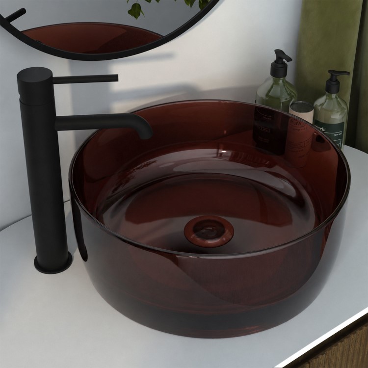 Red Round Transparent Resin Countertop Basin 400mm - Aurea