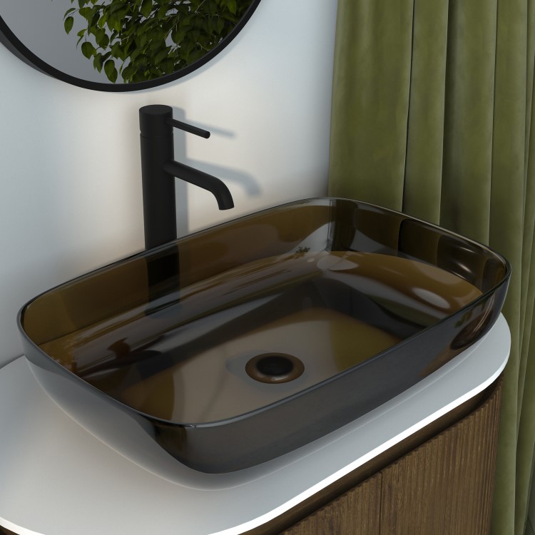 Transparent Color Basin Amber Rectangular Transparent Resin Countertop Basin 600mm - Aurea ...