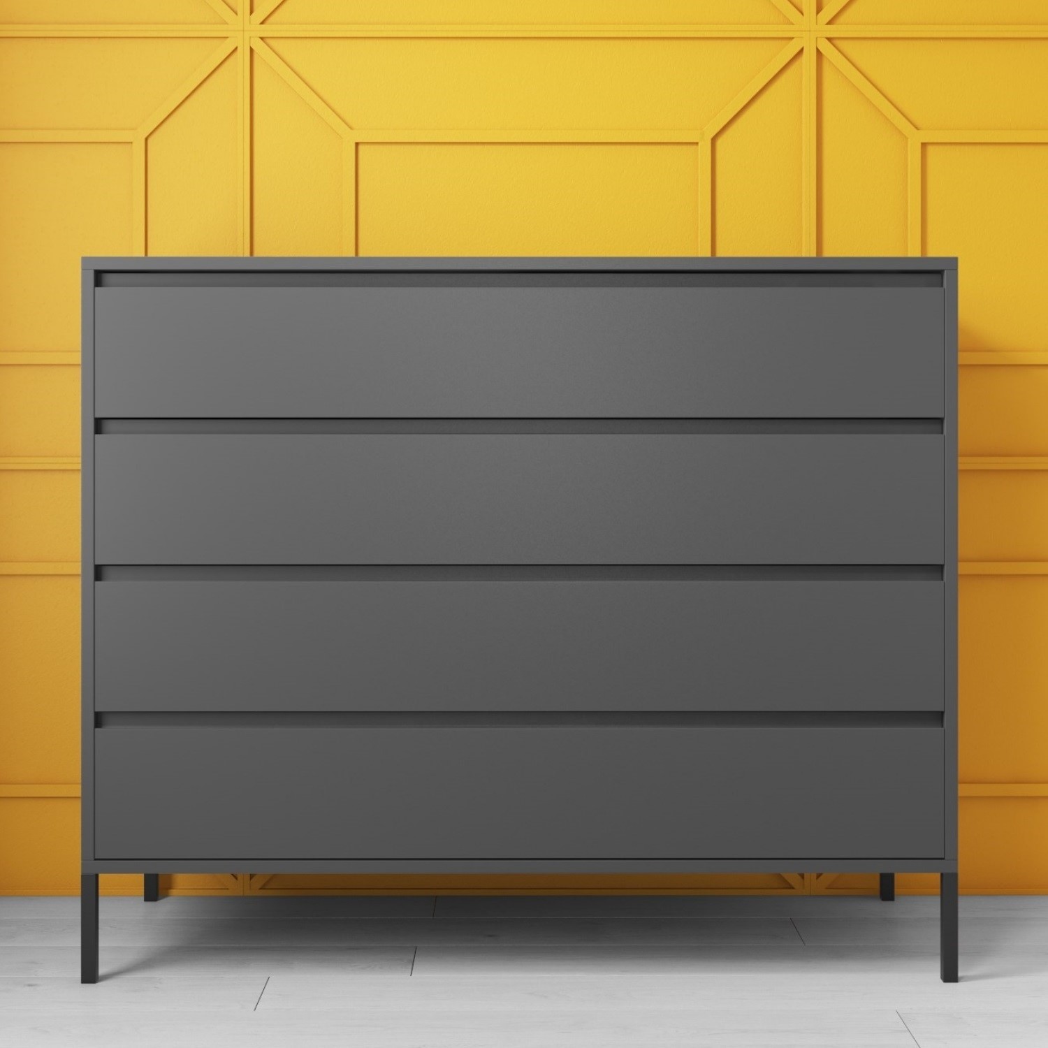Matt Grey 4 Drawer Chest Of Drawers Modern Bedroom Storage Metal
