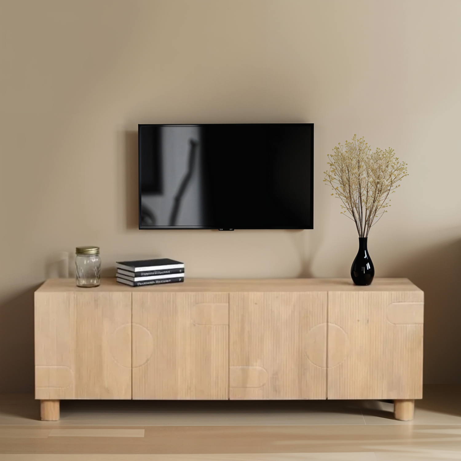 Large Solid Mango Wood TV Stand with Storage - TV's up to 75 - Austin