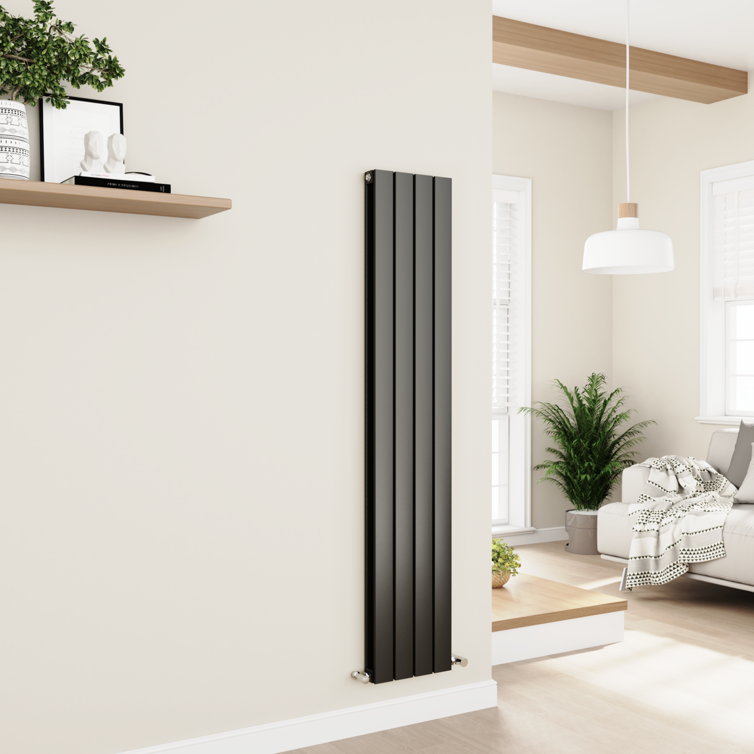 Midnight Vertical Flat Designer Aluminium Radiator 1600x300mm Double Panel 2699 BTU