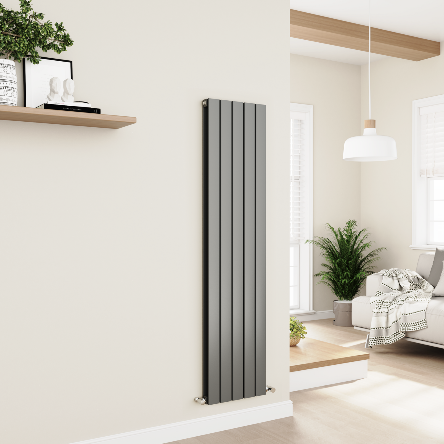 Vertical Flat Designer Aluminium Radiator 1600x375mm Double Panel 3374 BTU