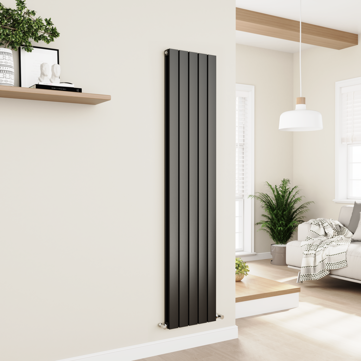 Midnight Vertical Flat Designer Aluminium Radiator 1800x375mm Double Panel 3660 BTU