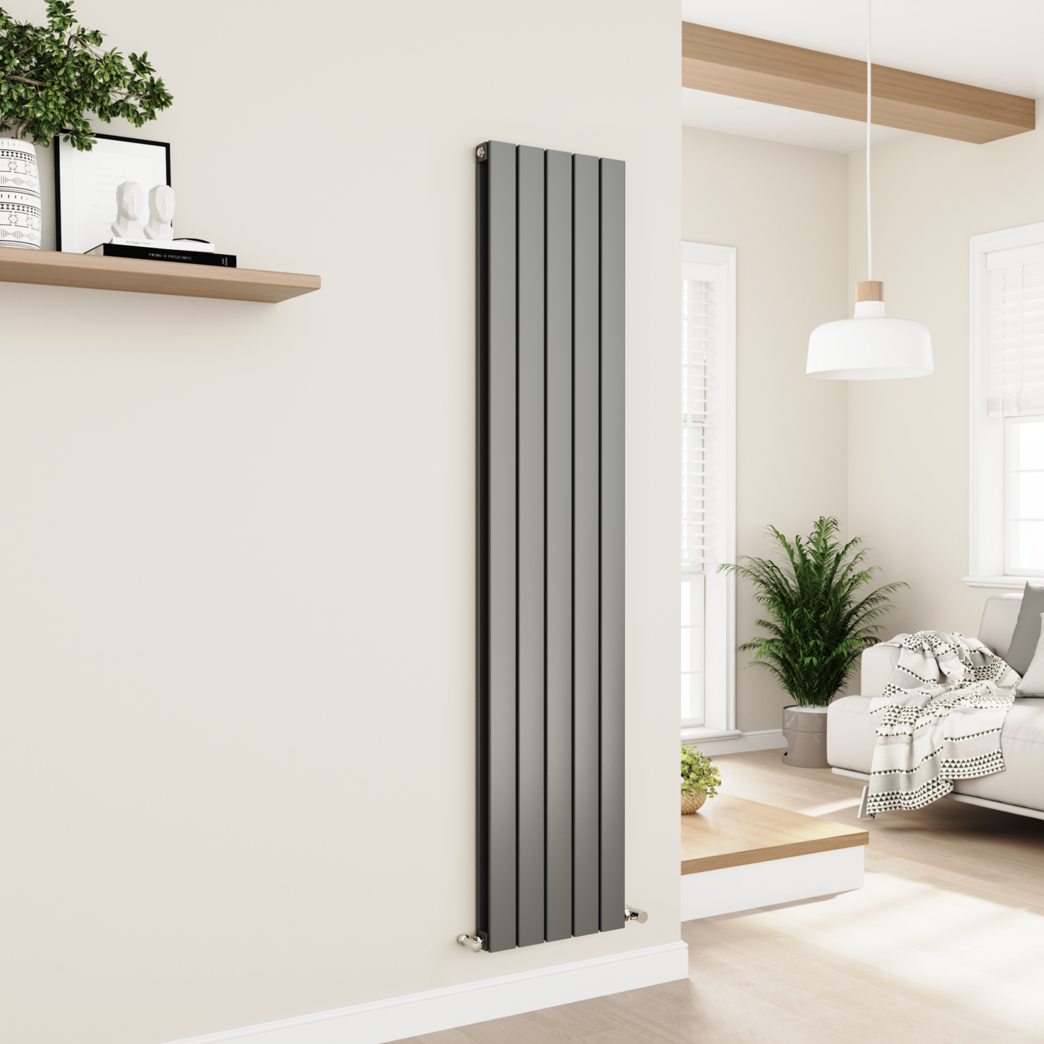 Vertical Flat Designer Aluminium Radiator 1800x375mm Double Panel 3660 BTU