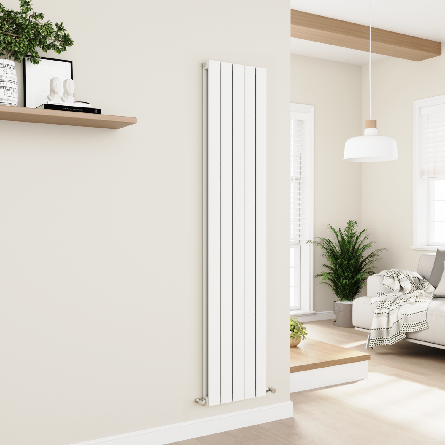 Vertical Flat Designer Aluminium Radiator 1800x375mm Double Panel 3660 BTU