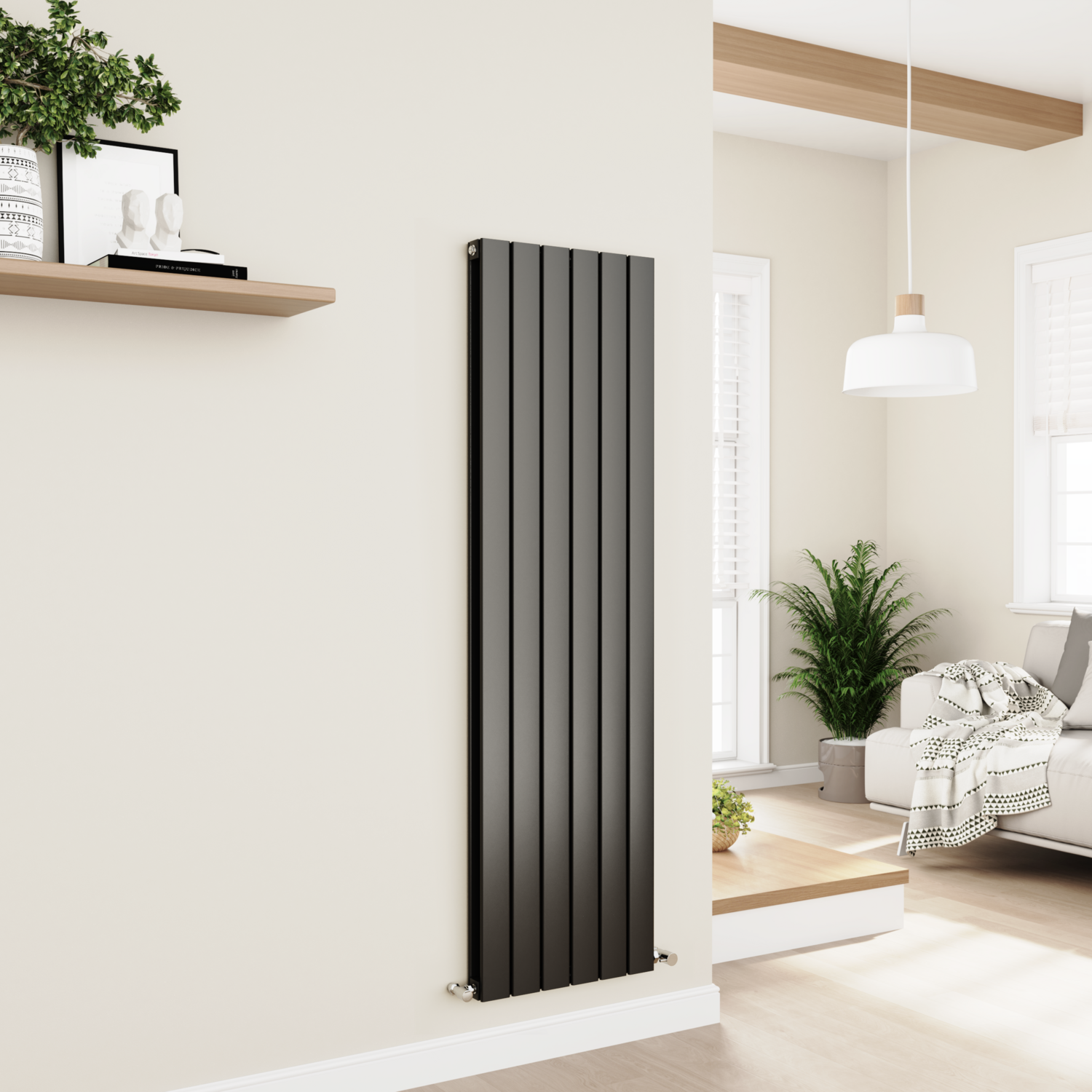 Midnight Vertical Flat Designer Aluminium Radiator 1600x450mm Double Panel 4049 BTU