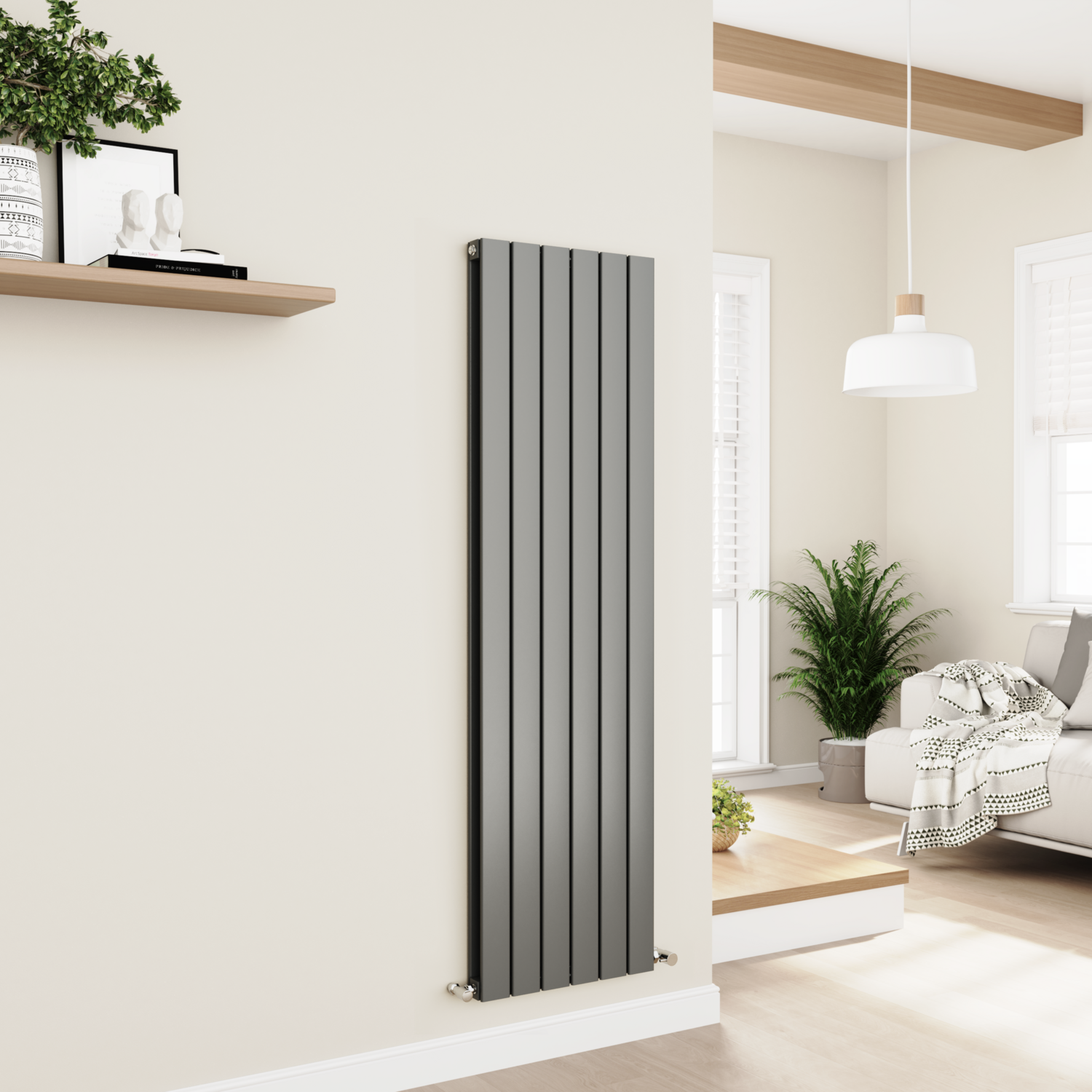 Vertical Flat Designer Aluminium Radiator 1600x450mm Double Panel 4049 BTU