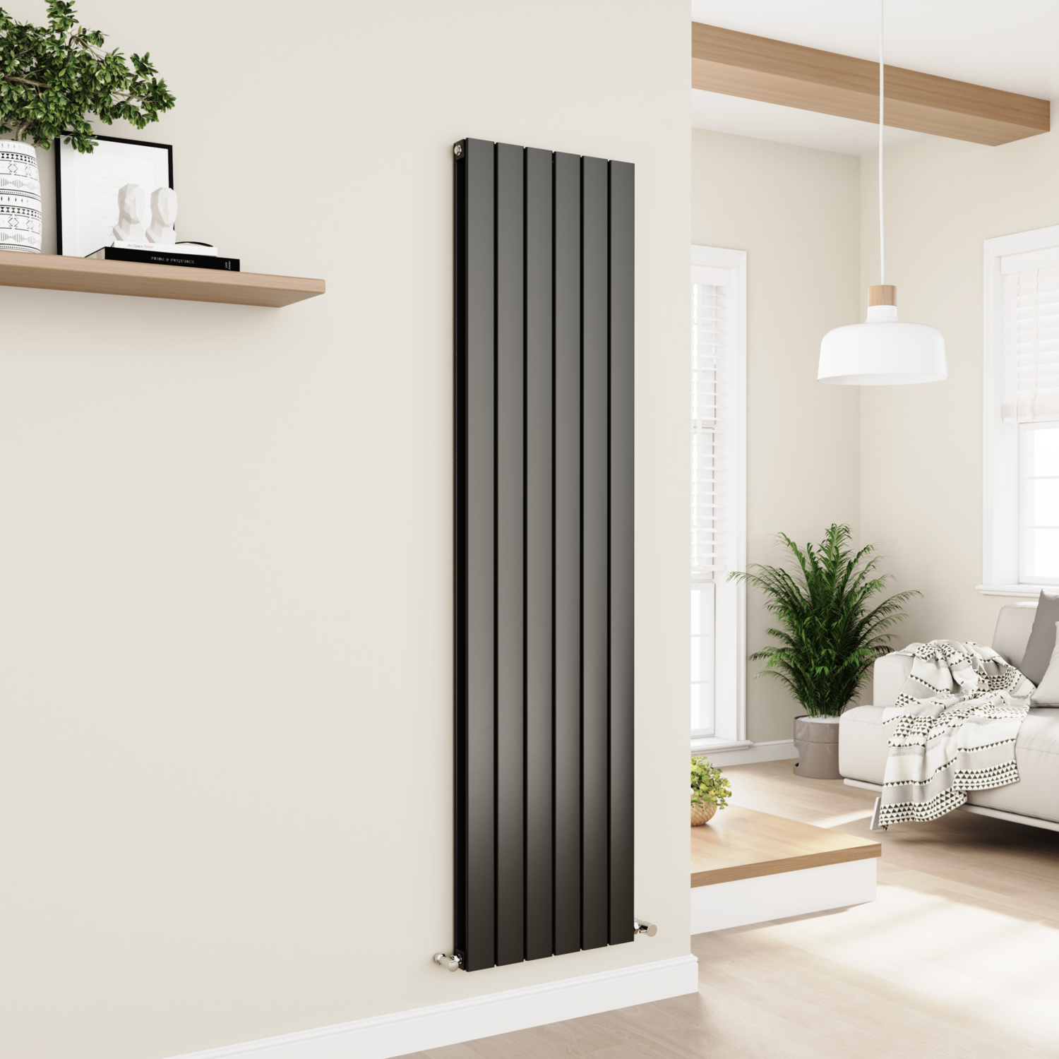 Midnight Vertical Flat Designer Aluminium Radiator 1800x450mm Double Panel 4392 BTU