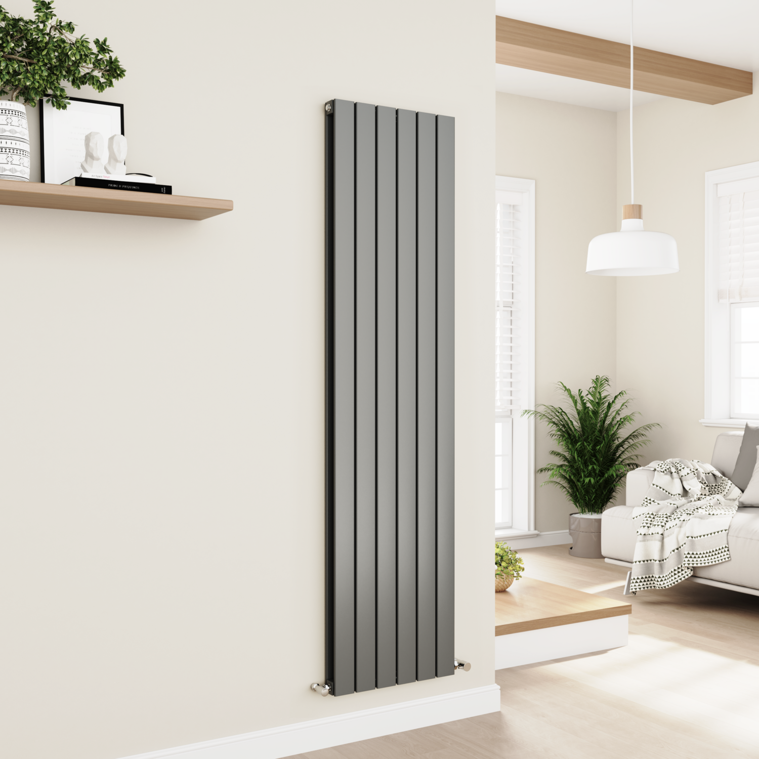Vertical Flat Designer Aluminium Radiator 1800x450mm Double Panel 4392 BTU