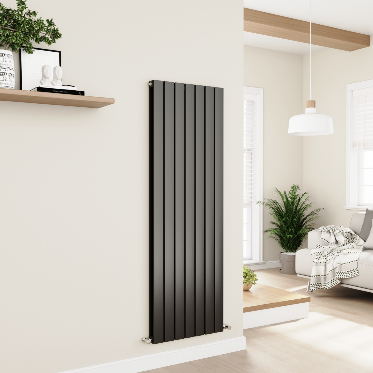 Midnight Vertical Flat Designer Aluminium Radiator 1600x525mm Double Panel 4724 BTU