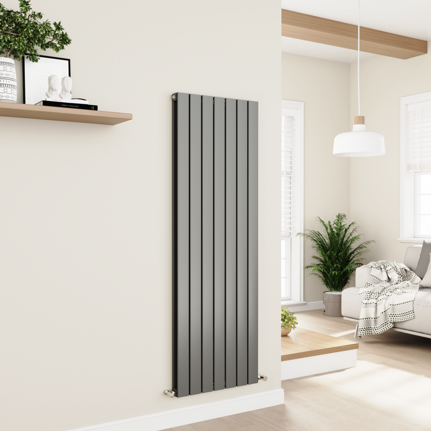 Vertical Flat Designer Aluminium Radiator 1600x525mm Double Panel 4724 BTU