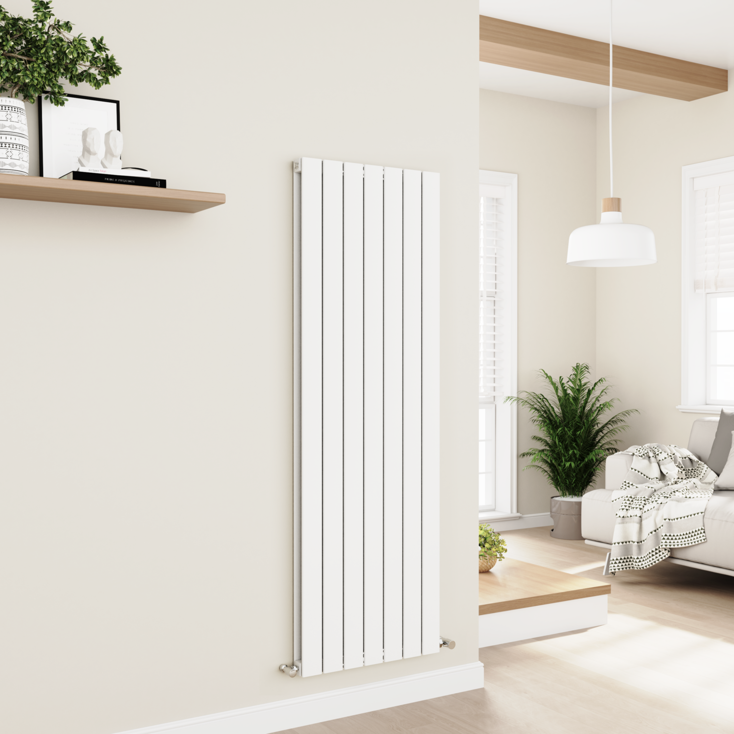 Vertical Flat Designer Aluminium Radiator 1600x525mm Double Panel 4724 BTU