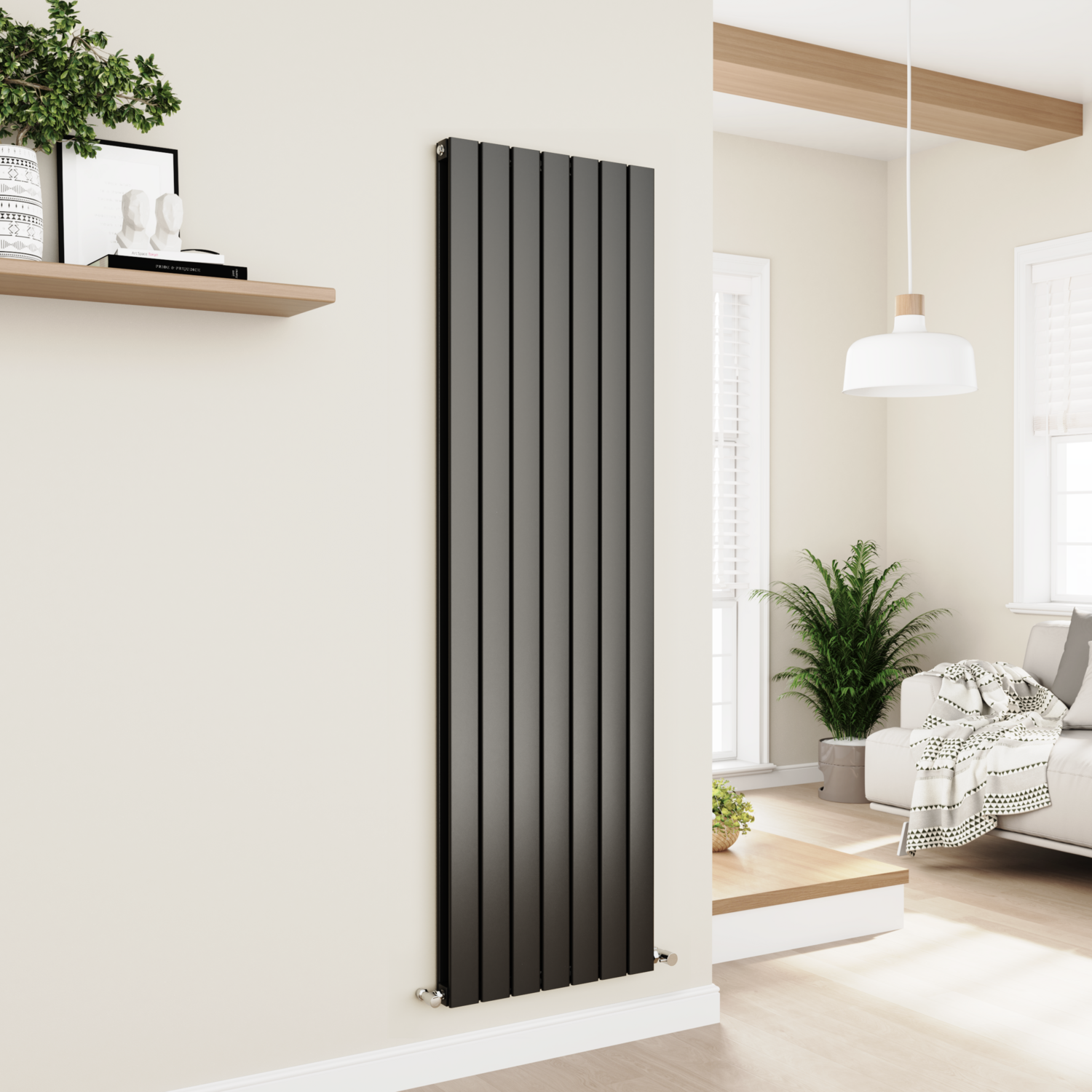 Midnight Vertical Flat Designer Aluminium Radiator 1800x525mm Double Panel 5124 BTU
