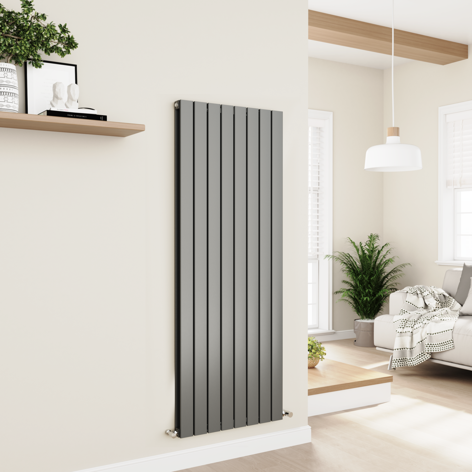 Vertical Flat Designer Aluminium Radiator 1600x600mm Double Panel 5398 BTU