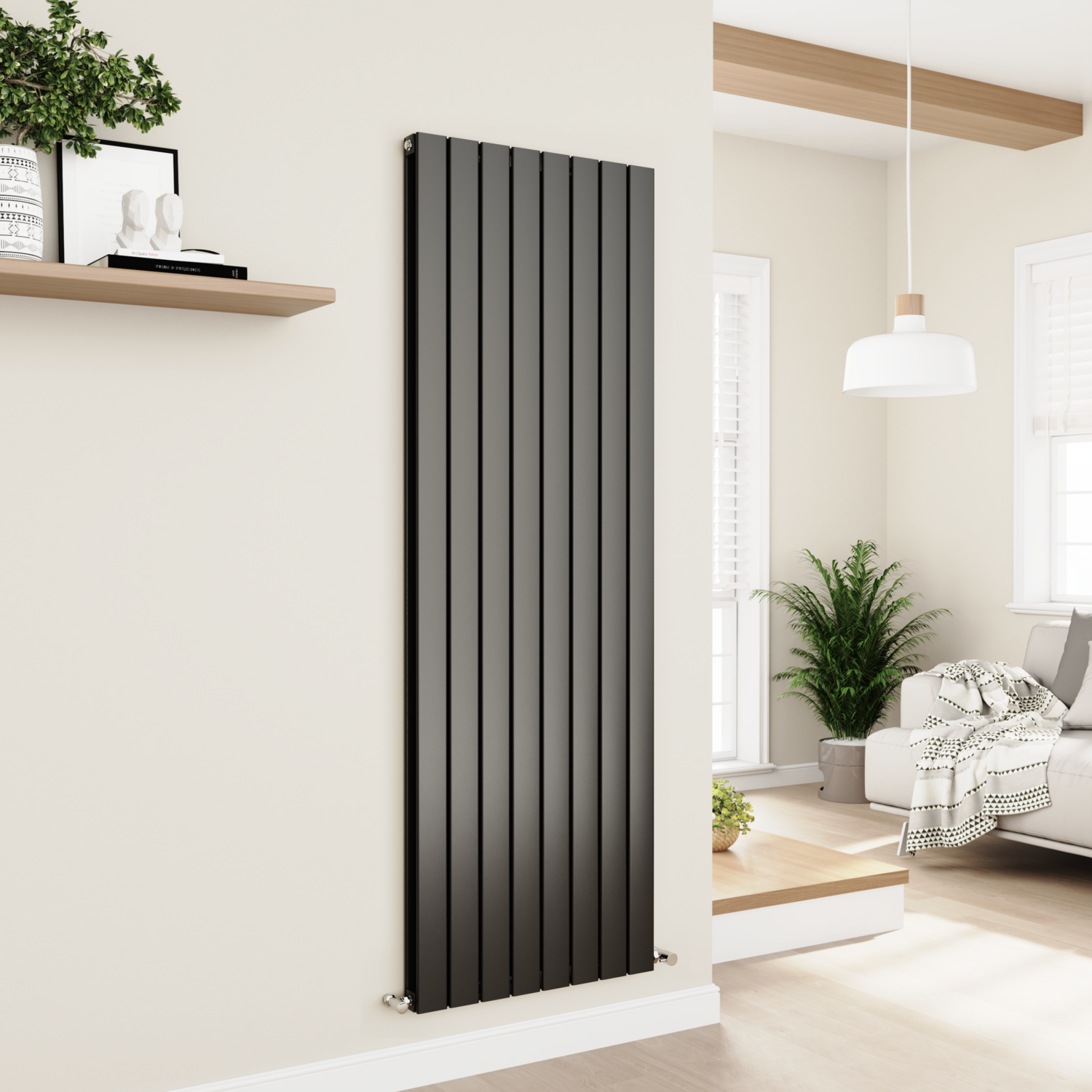 Midnight Vertical Flat Designer Aluminium Radiator 1800x600mm Double Panel 5856 BTU