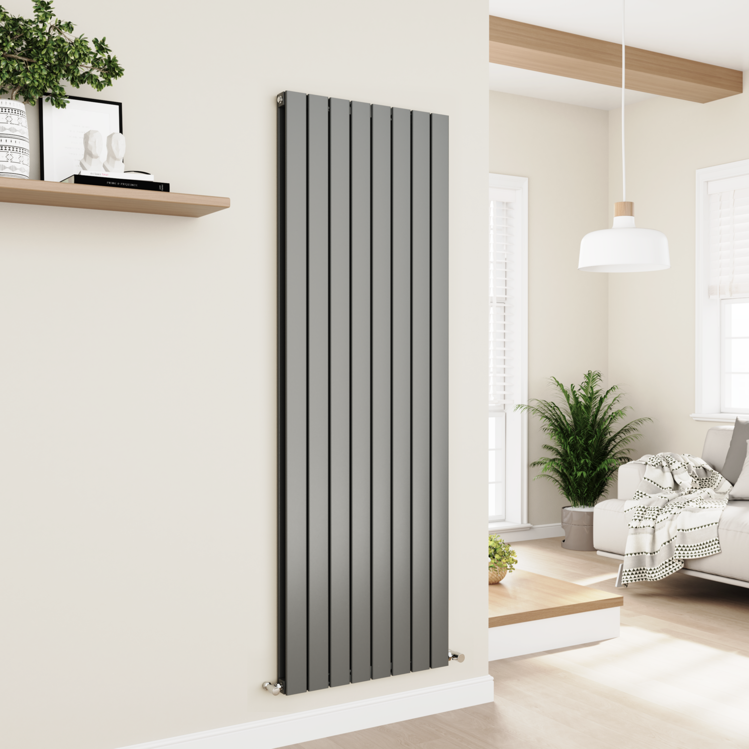 Vertical Flat Designer Aluminium Radiator 1800x600mm Double Panel 5856 BTU