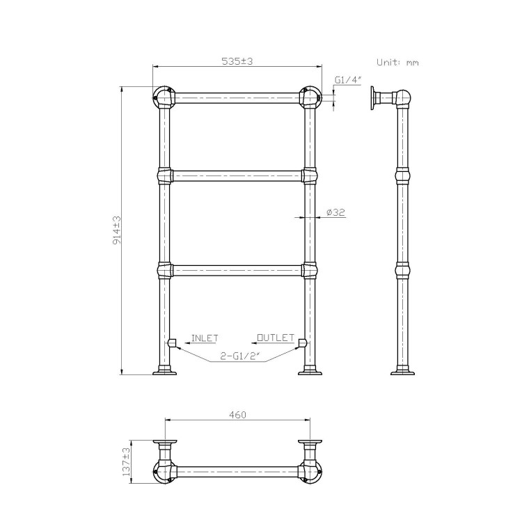 Traditional Chrome Bathroom Towel Radiator - 914 x 535mm