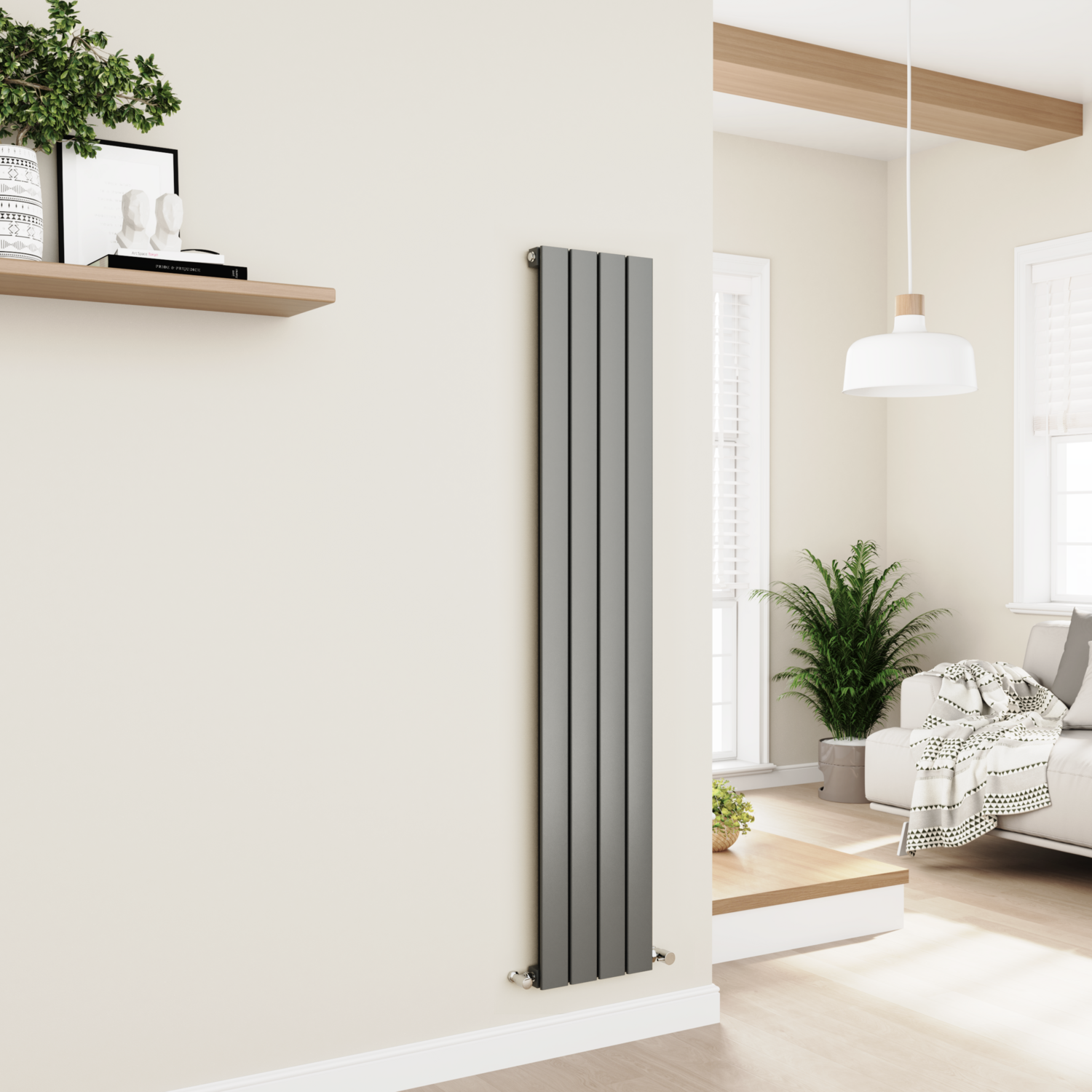 Vertical Flat Designer Aluminium Radiator 1600x300mm Single Panel 2036 BTU
