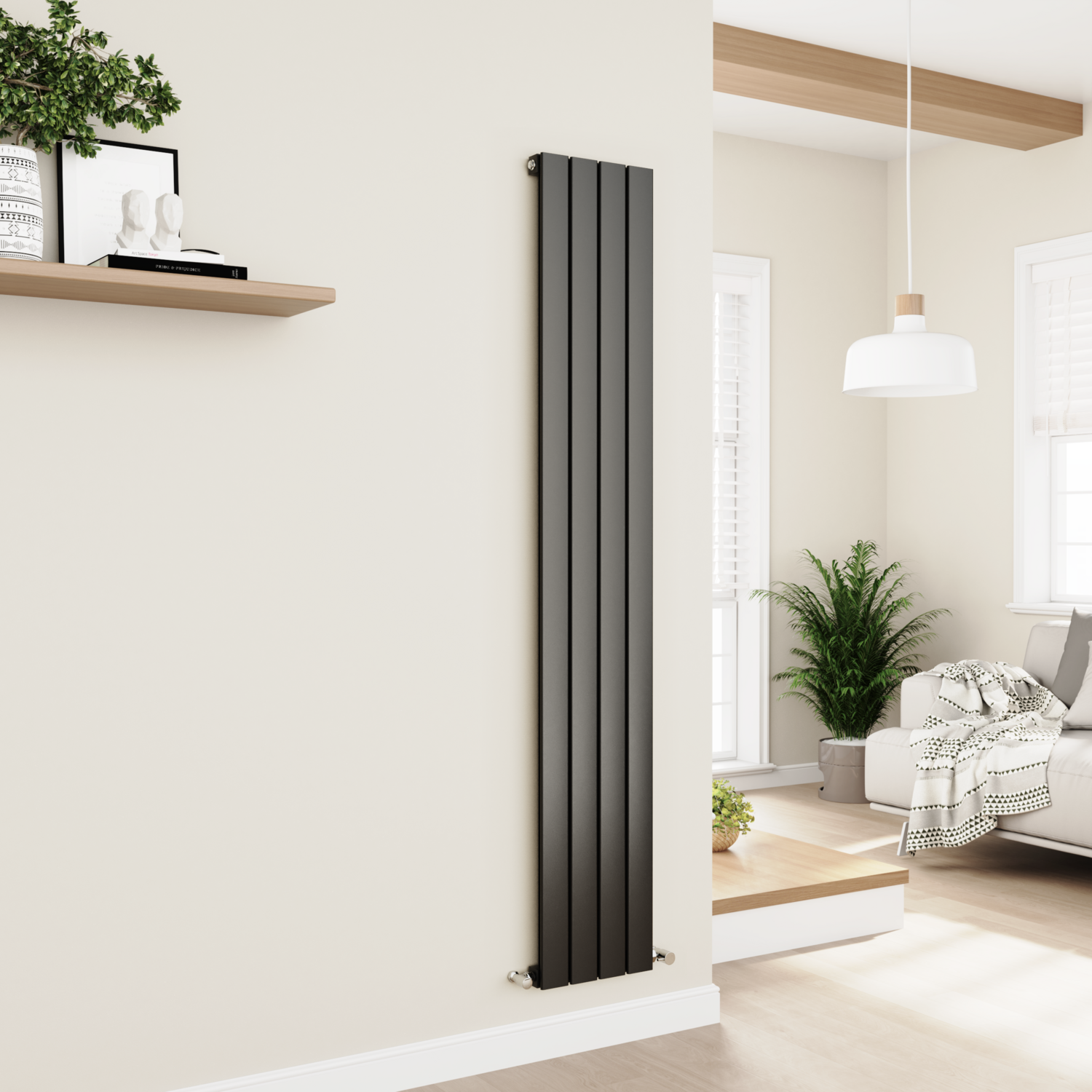 Midnight Vertical Flat Designer Aluminium Radiator 1800x300mm Single Panel 2258 BTU