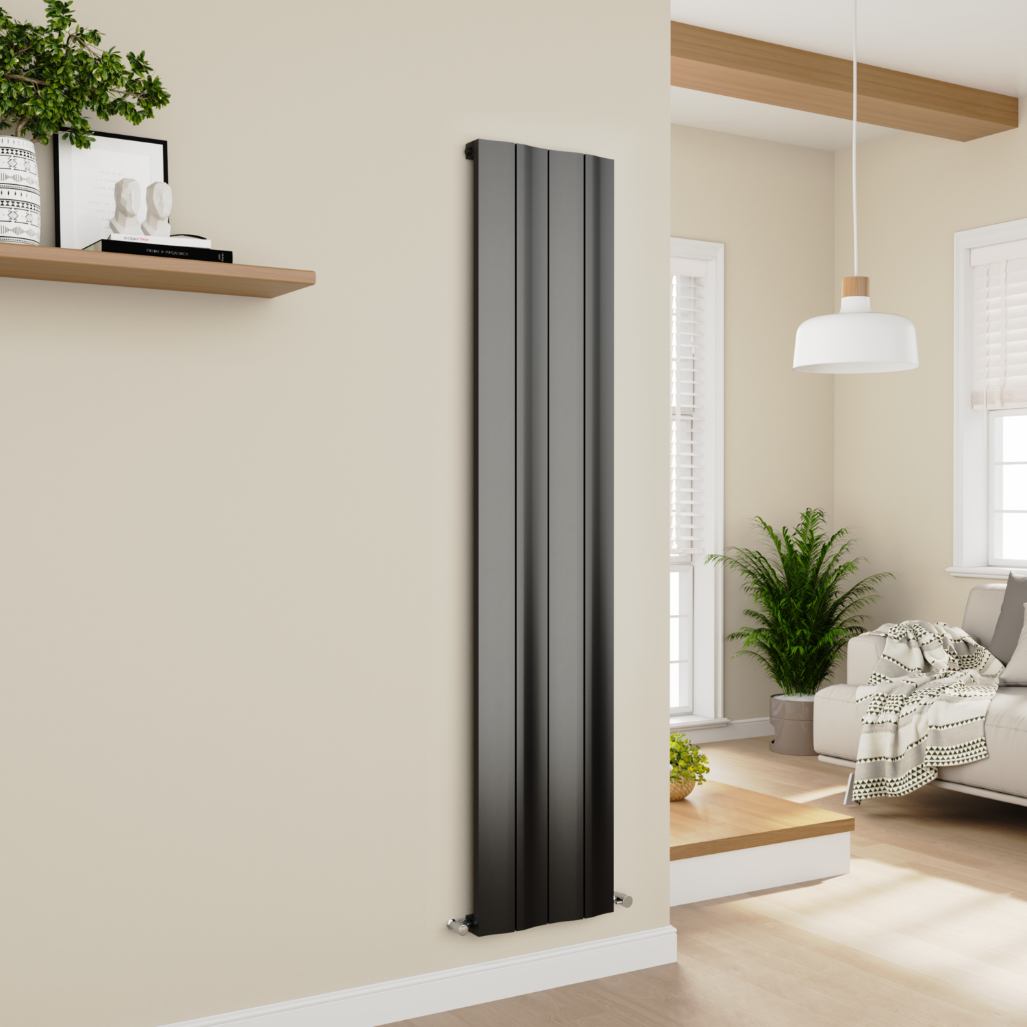 Midnight Vertical Wave Designer Aluminium Radiator 1800x374mm Single Panel 3005 BTU