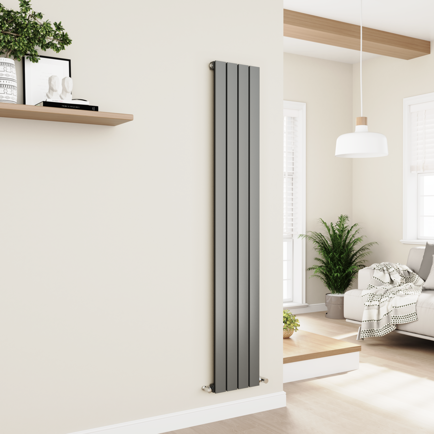 Vertical Flat Designer Aluminium Radiator 1800x300mm Single Panel 2258 BTU