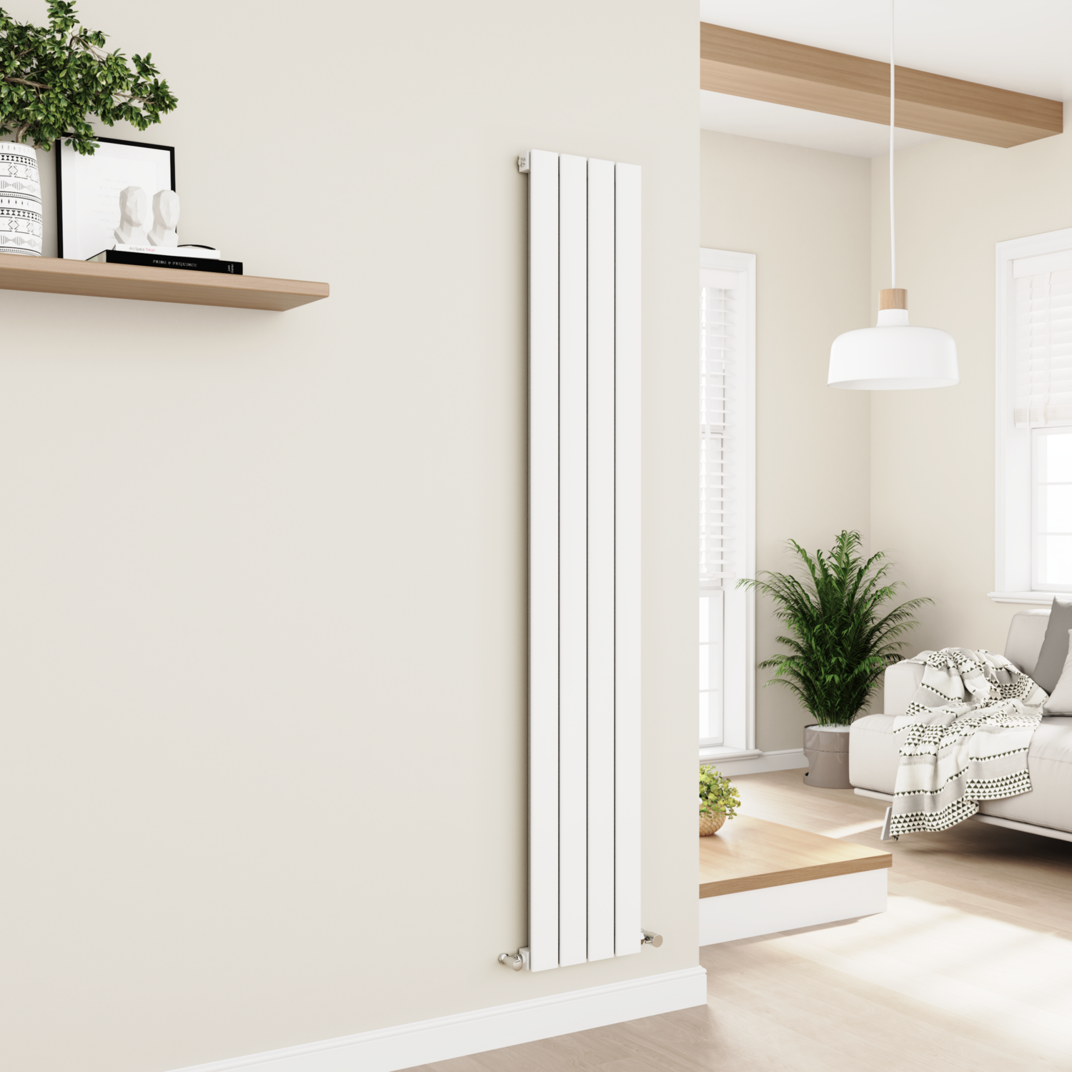 Image of Eco Eleganza White Vertical Flat Designer Aluminium Radiator 1800x300mm Single Panel 2258 BTU AVS4-1800-WCF White