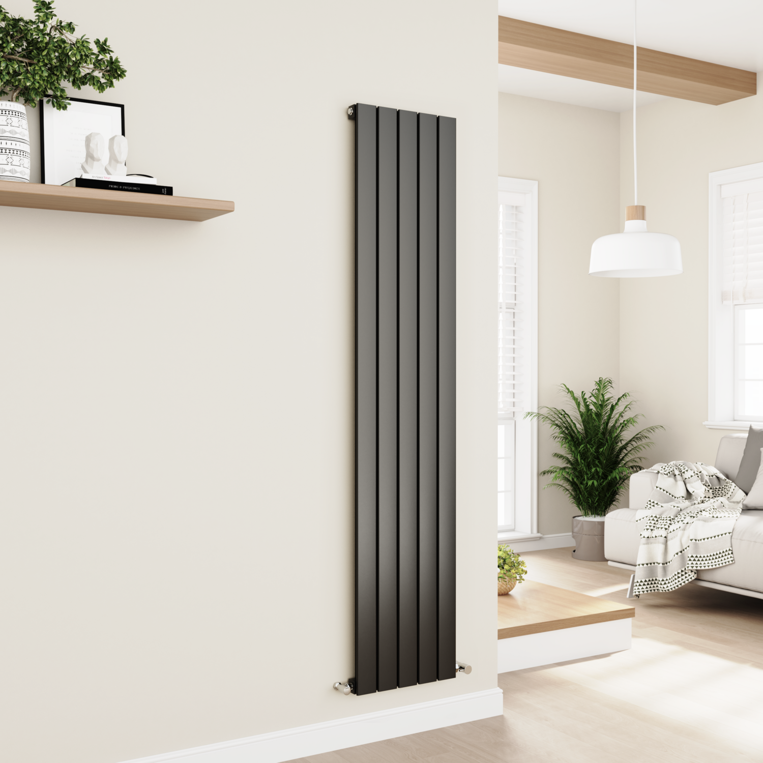 Midnight Vertical Flat Designer Aluminium Radiator 1800x375mm Single Panel 2823 BTU