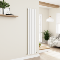 Eco Eleganza White Vertical Flat Designer Aluminium Radiator 1800x375mm Single Panel 2823 BTU Eco Eleganza White Vertical Flat Designer Aluminium Radiator 1800x375mm Single Panel 2823 BTU