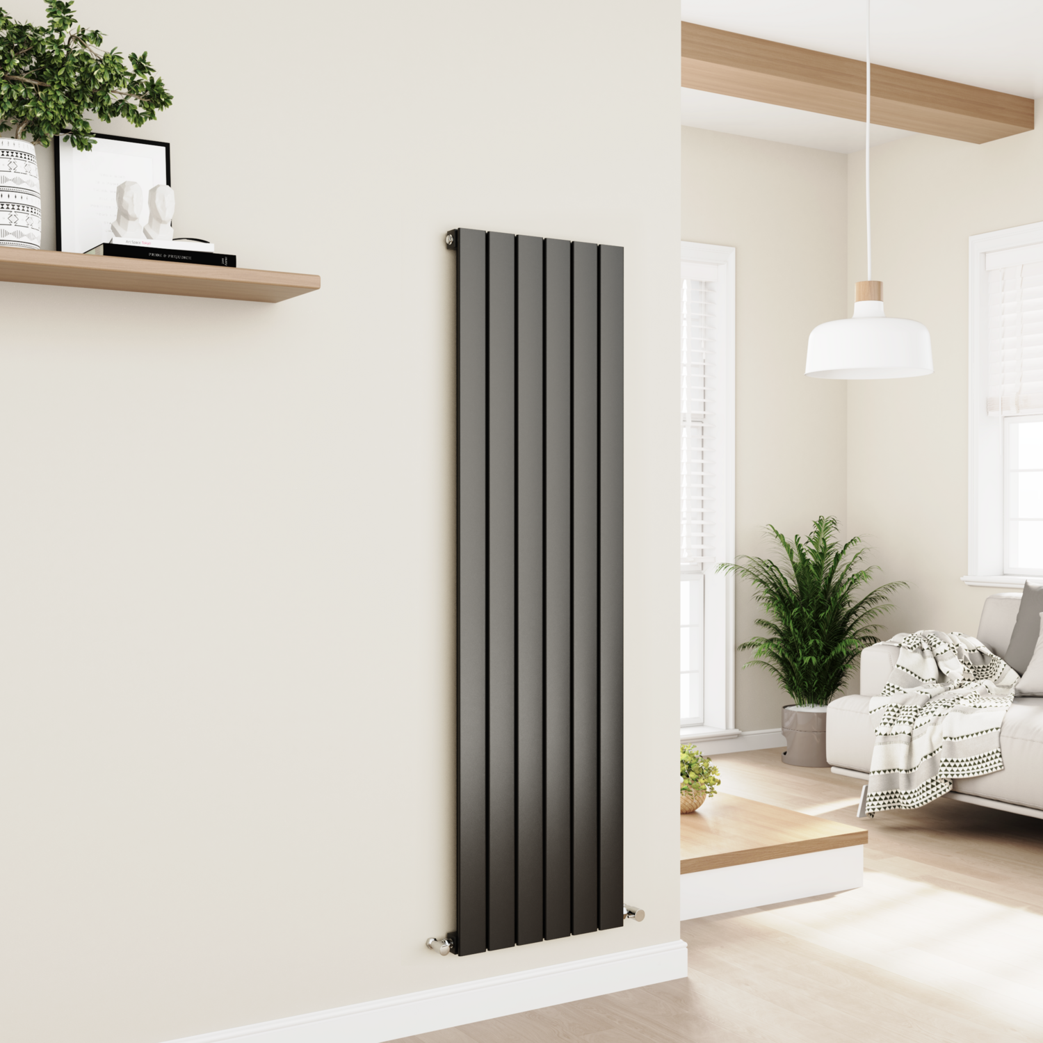 Midnight Vertical Flat Designer Aluminium Radiator 1600x450mm Single Panel 3055 BTU