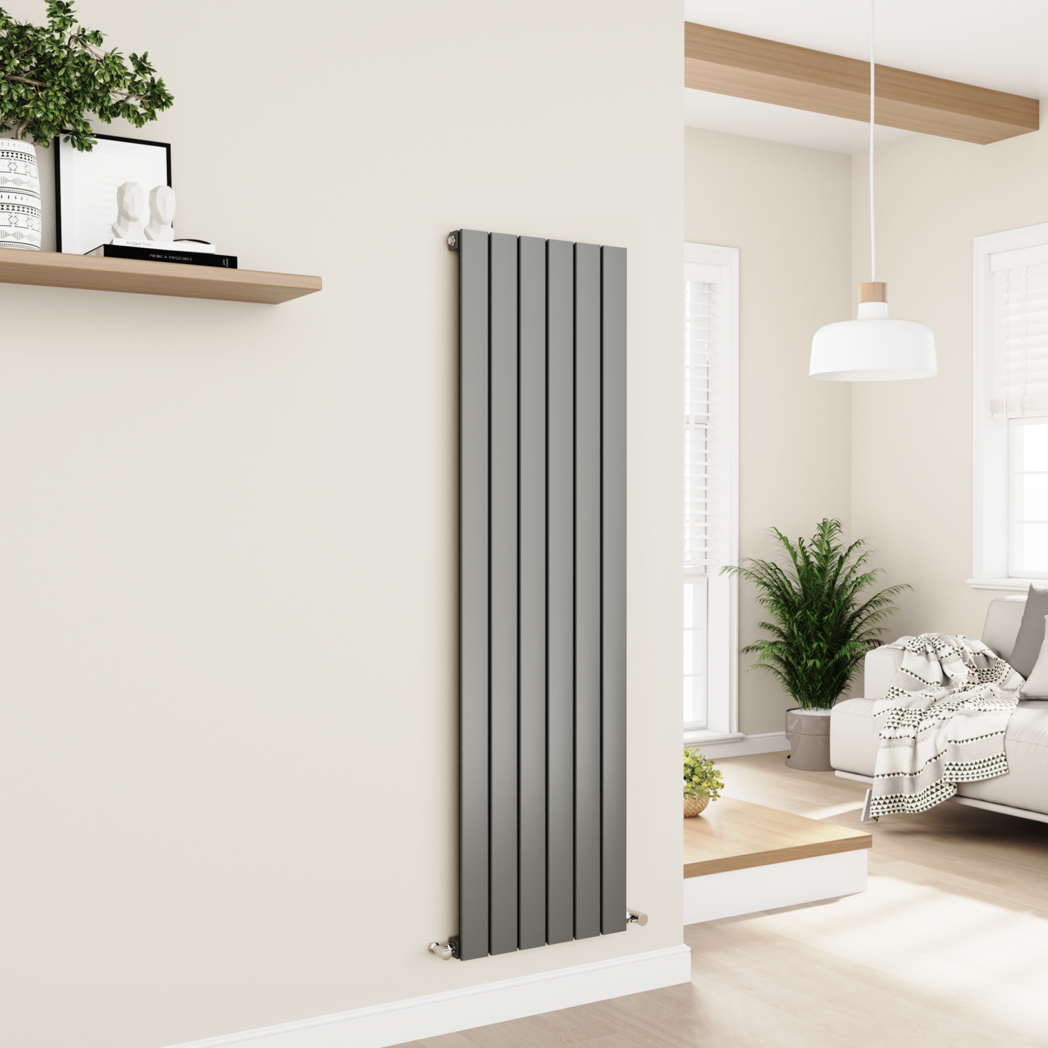 Vertical Flat Designer Aluminium Radiator 1600x450mm Single Panel 3055 BTU