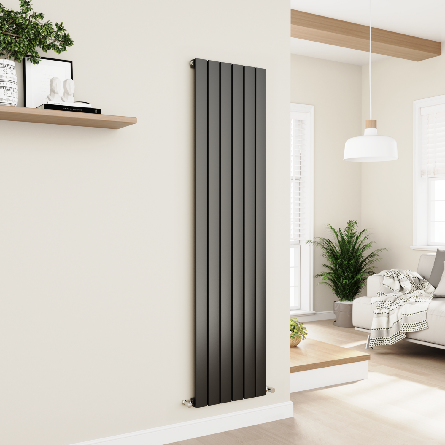 Midnight Vertical Flat Designer Aluminium Radiator 1800x450mm Single Panel 3388 BTU