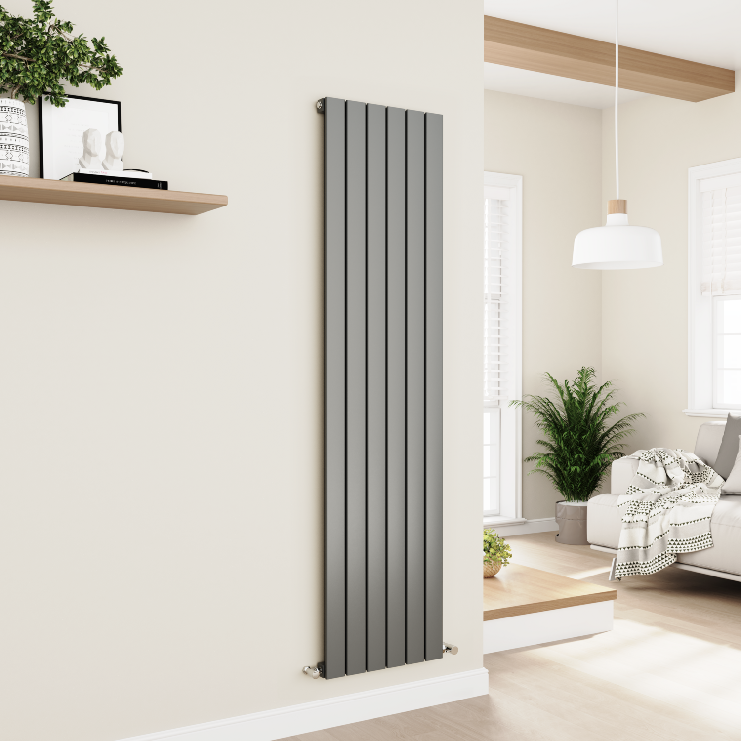 Vertical Flat Designer Aluminium Radiator 1800x450mm Single Panel 3388 BTU