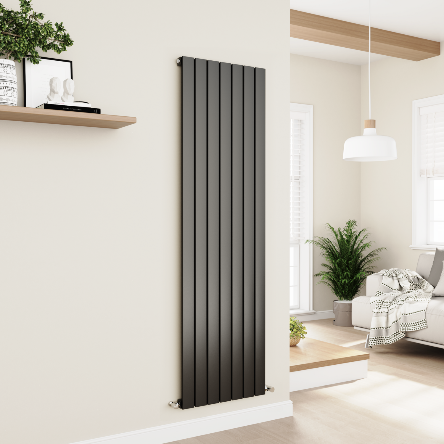 Midnight Vertical Flat Designer Aluminium Radiator 1800x525mm Single Panel 3952 BTU