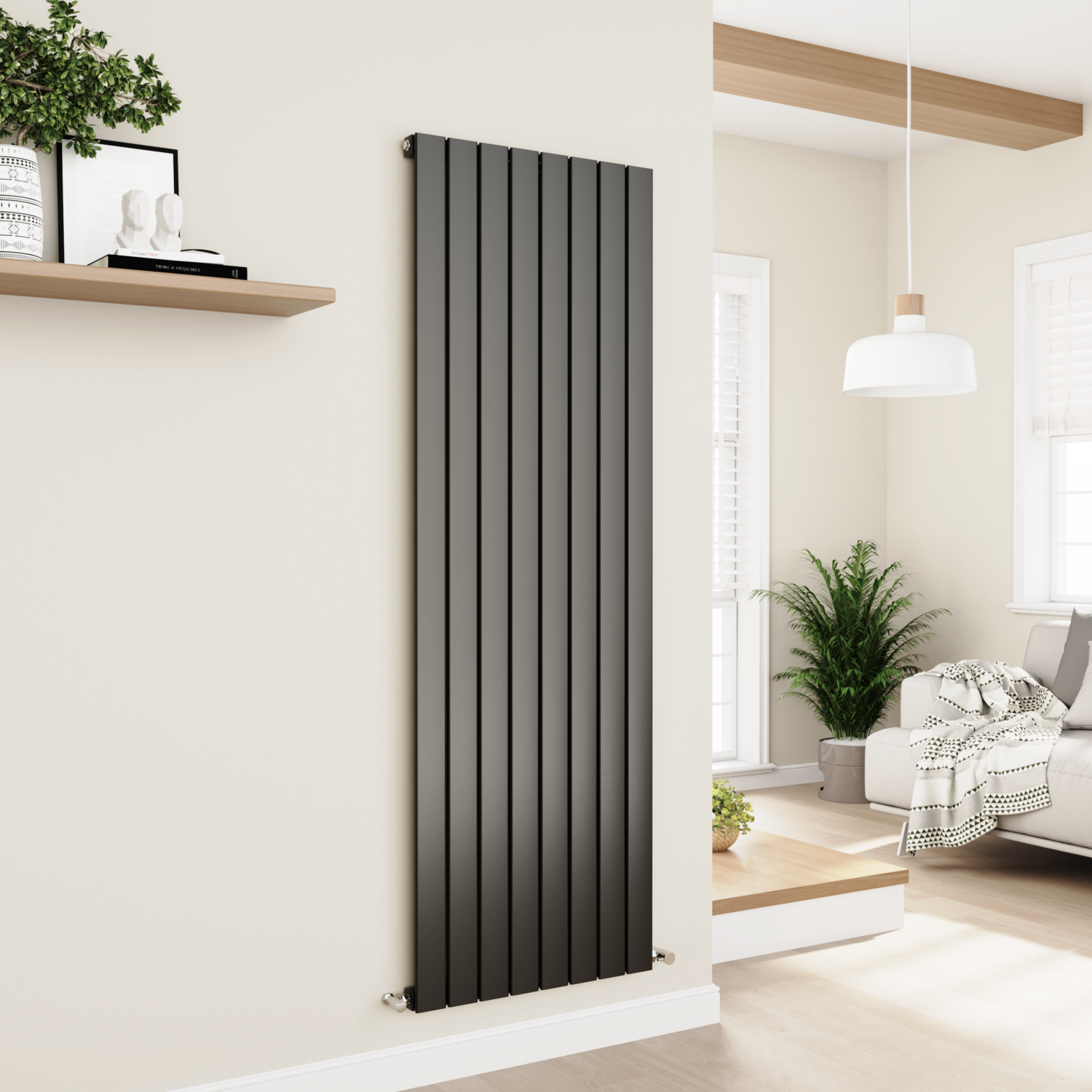 Midnight Vertical Flat Designer Aluminium Radiator 1800x600mm Single Panel 4517 BTU