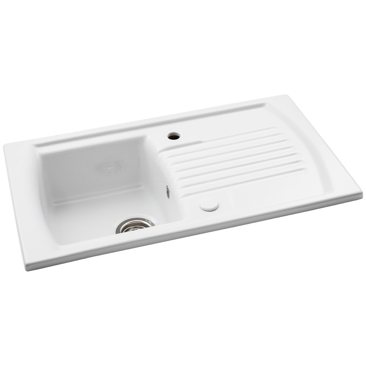 Abode Milford Single Bowl Inset White Ceramic Kitchen Sink