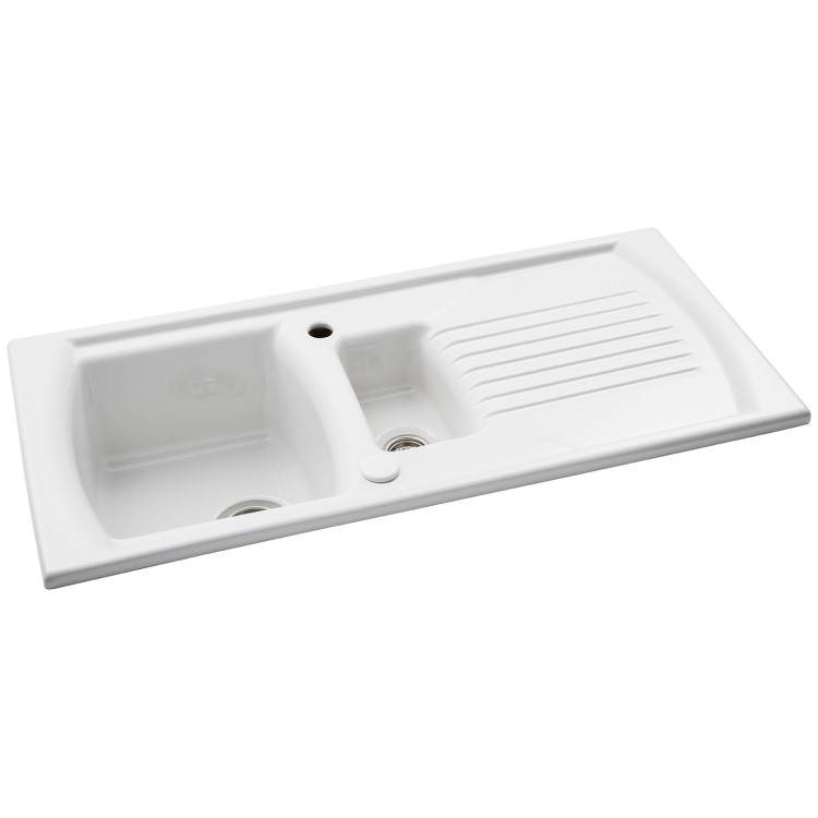 Abode Milford 1.5 Bowl Inset White Ceramic Kitchen Sink