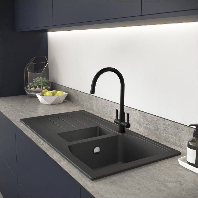 Abode Oriel 1.5 Bowl Inset Black Granite Kitchen Sink