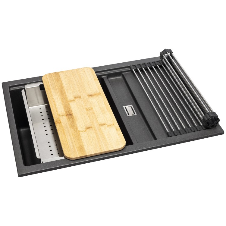 Abode Synchronist 1.25 Bowl Inset / Undermount Black Granite Kitchen Sink
