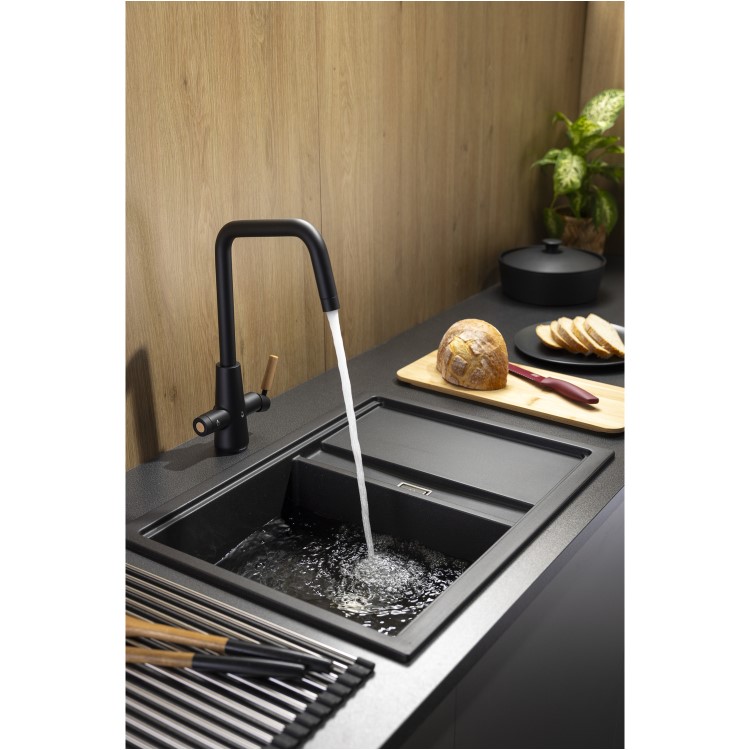Abode Synchronist 1.25 Bowl Inset / Undermount Black Granite Kitchen Sink