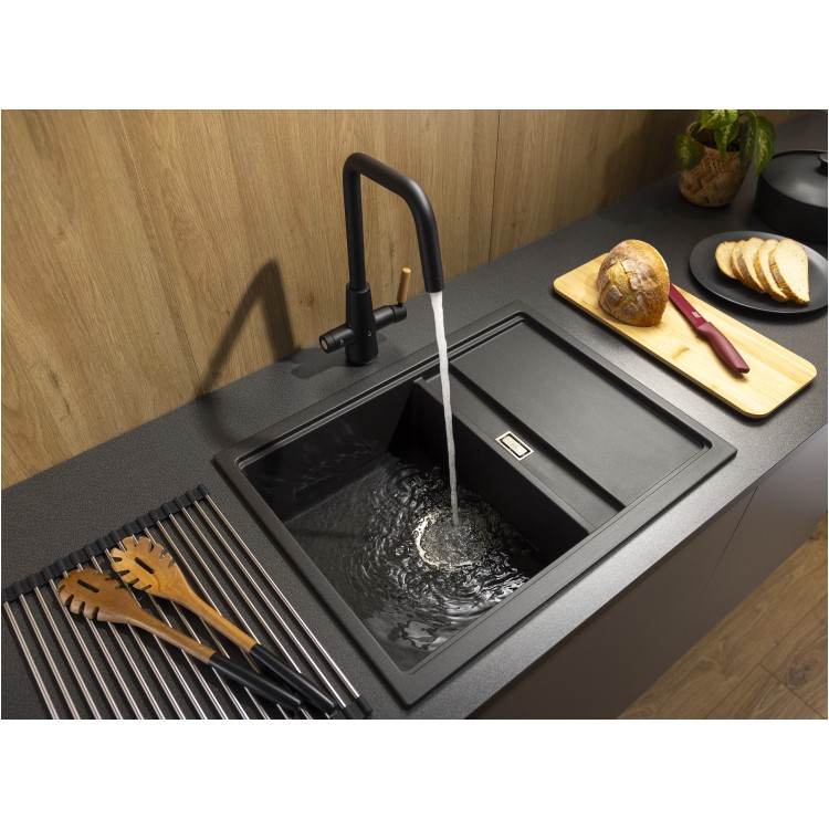 Abode Synchronist 1.25 Bowl Inset / Undermount Black Granite Kitchen Sink